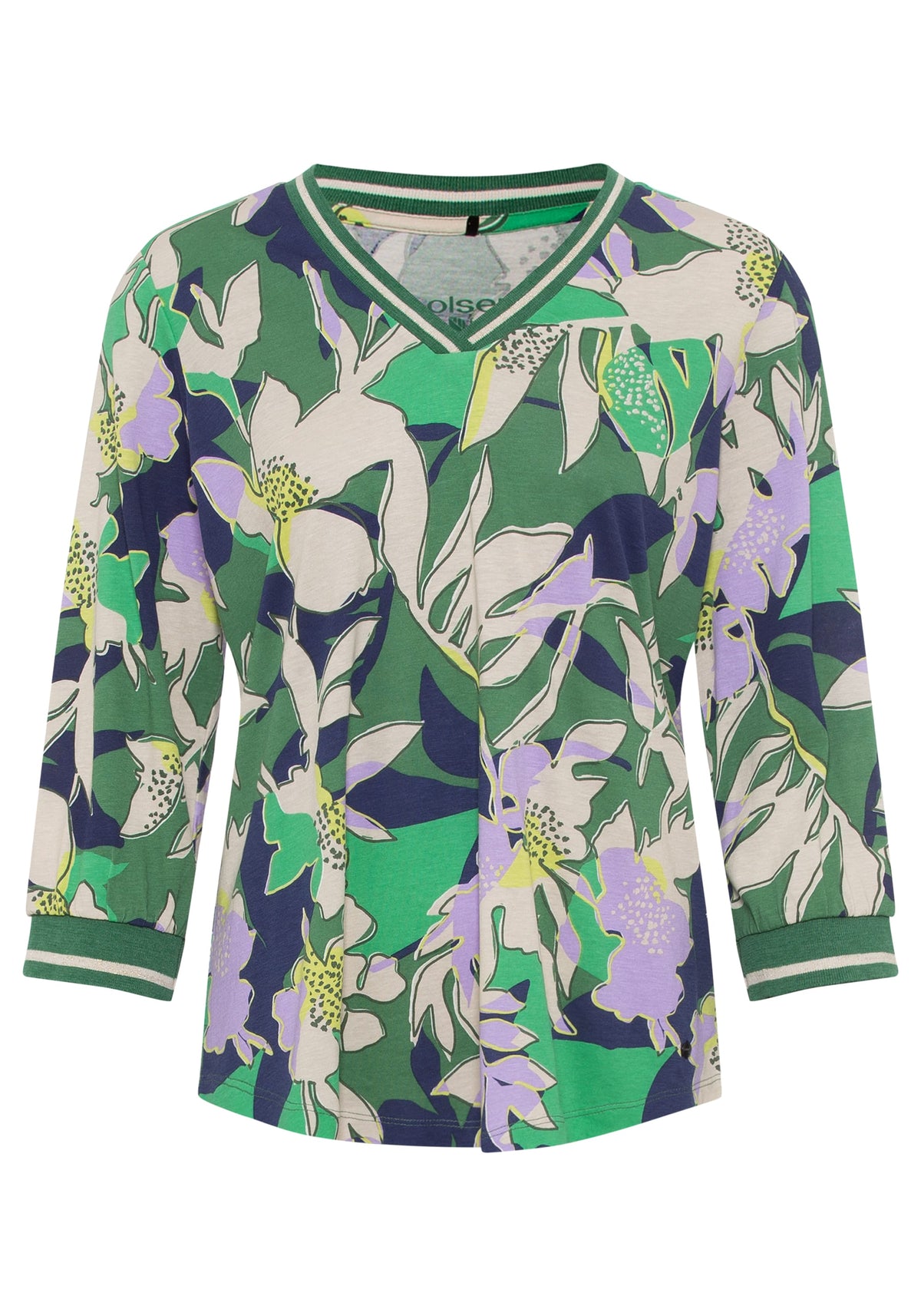 3/4 Sleeve Floral V-Neck T-Shirt containing TENCEL™ Modal
