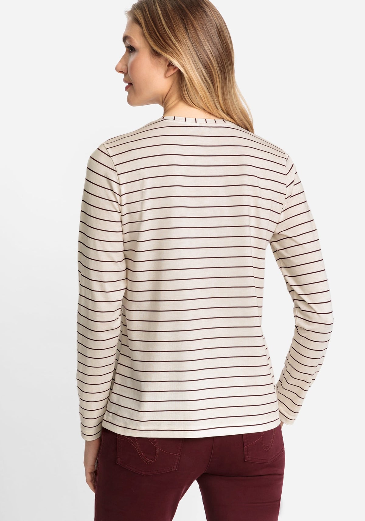 Cotton Blend Long Sleeve Stripe and Placement Print T-Shirt