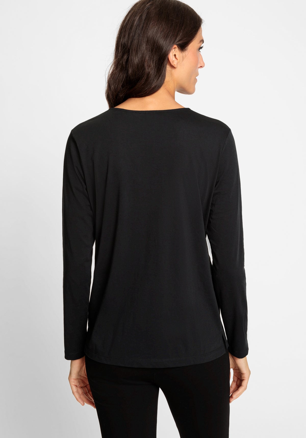 Long Sleeve Cotton Blend Rhinestone Embellished T-Shirt