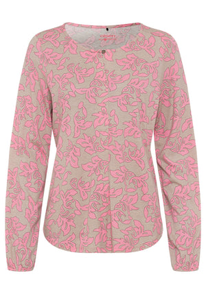 Cotton Blend Long Sleeve Allover Print Keyhole Neckline T-Shirt contai - Olsen  Fashion Canada