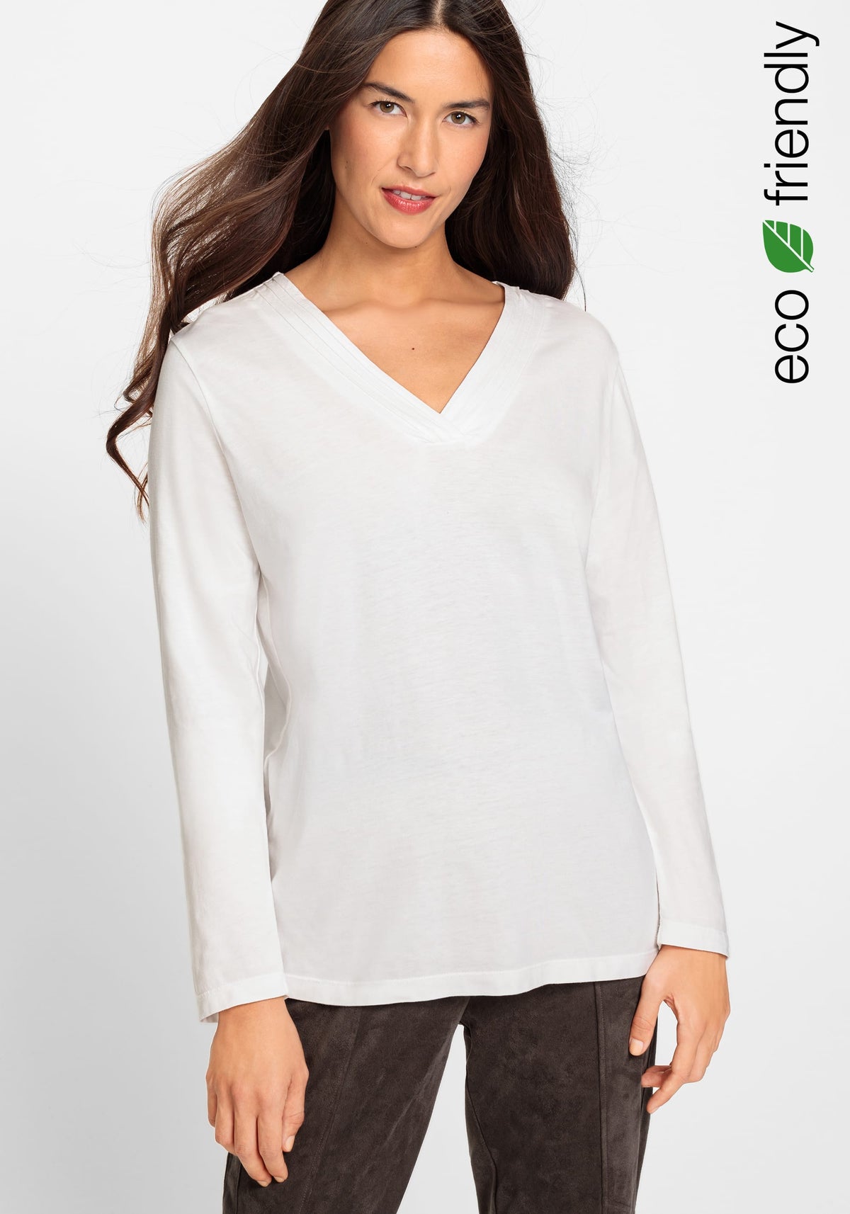 Long Sleeve Solid V-Neck T-Shirt containing TENCEL™ Modal