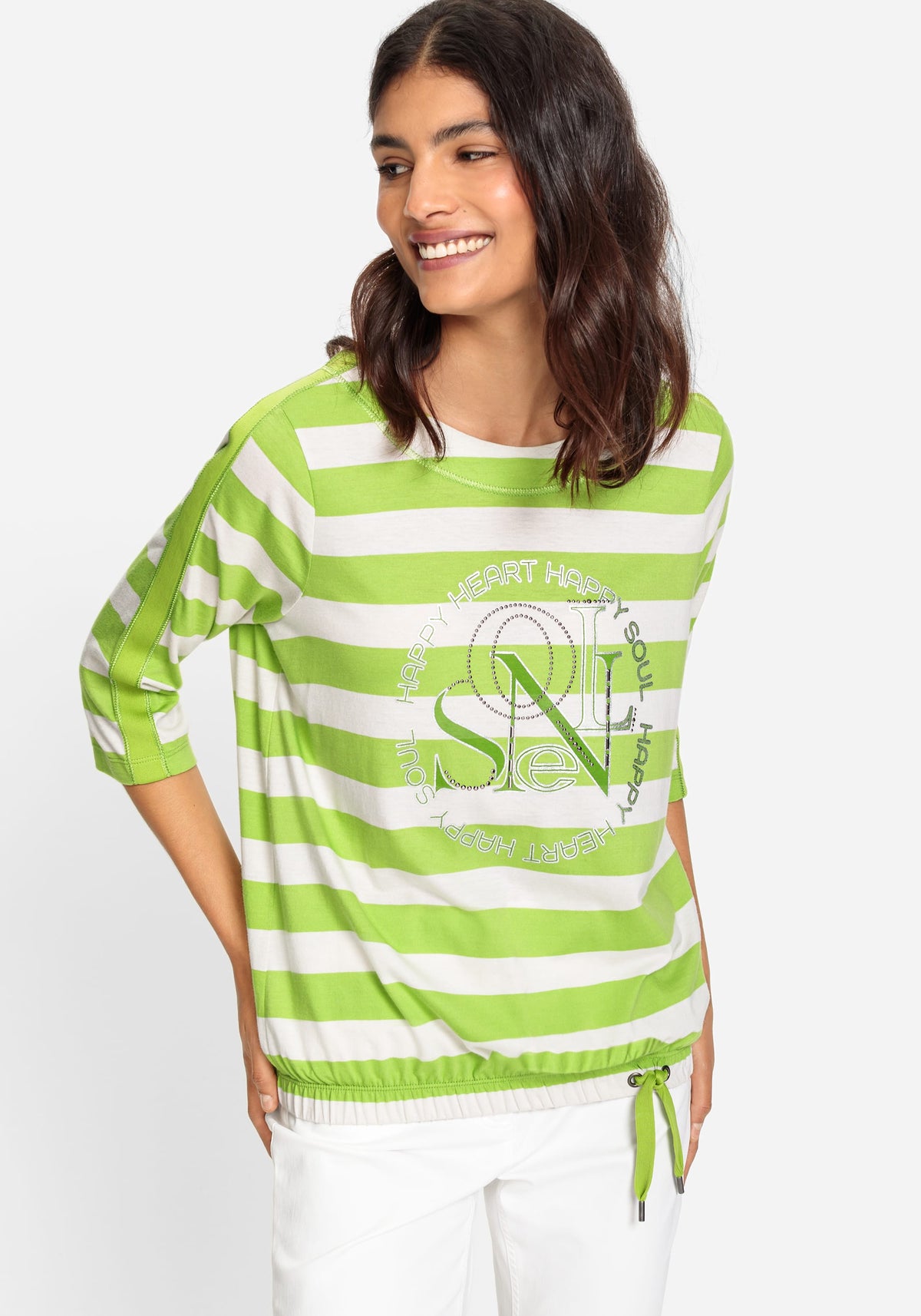 3/4 Sleeve Embellished Placement Print T-Shirt containing TENCEL™ Modal