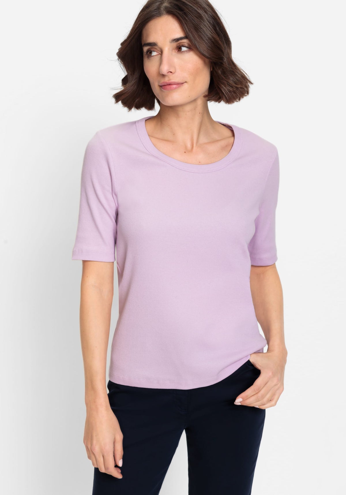 Cotton Blend Ribbed Scoop Neck T-Shirt