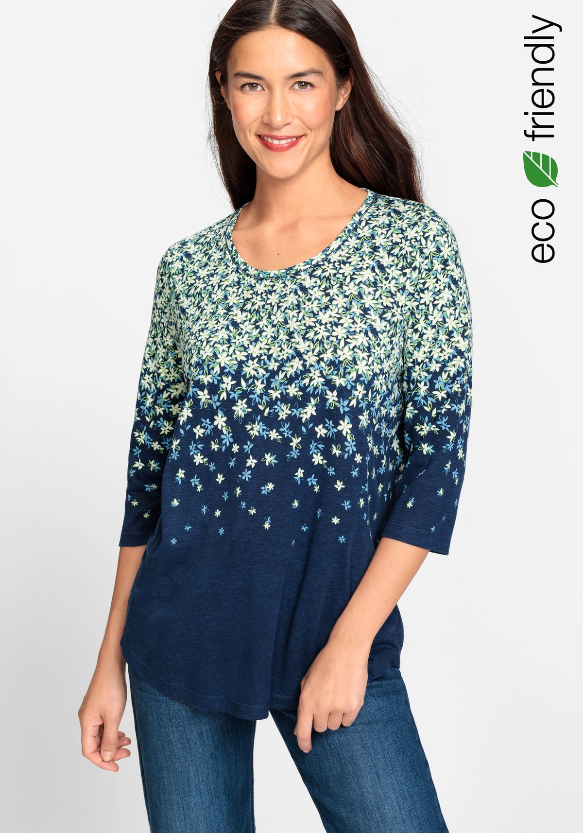 3/4 Sleeve Floral Print T-Shirt containing TENCEL™ Modal