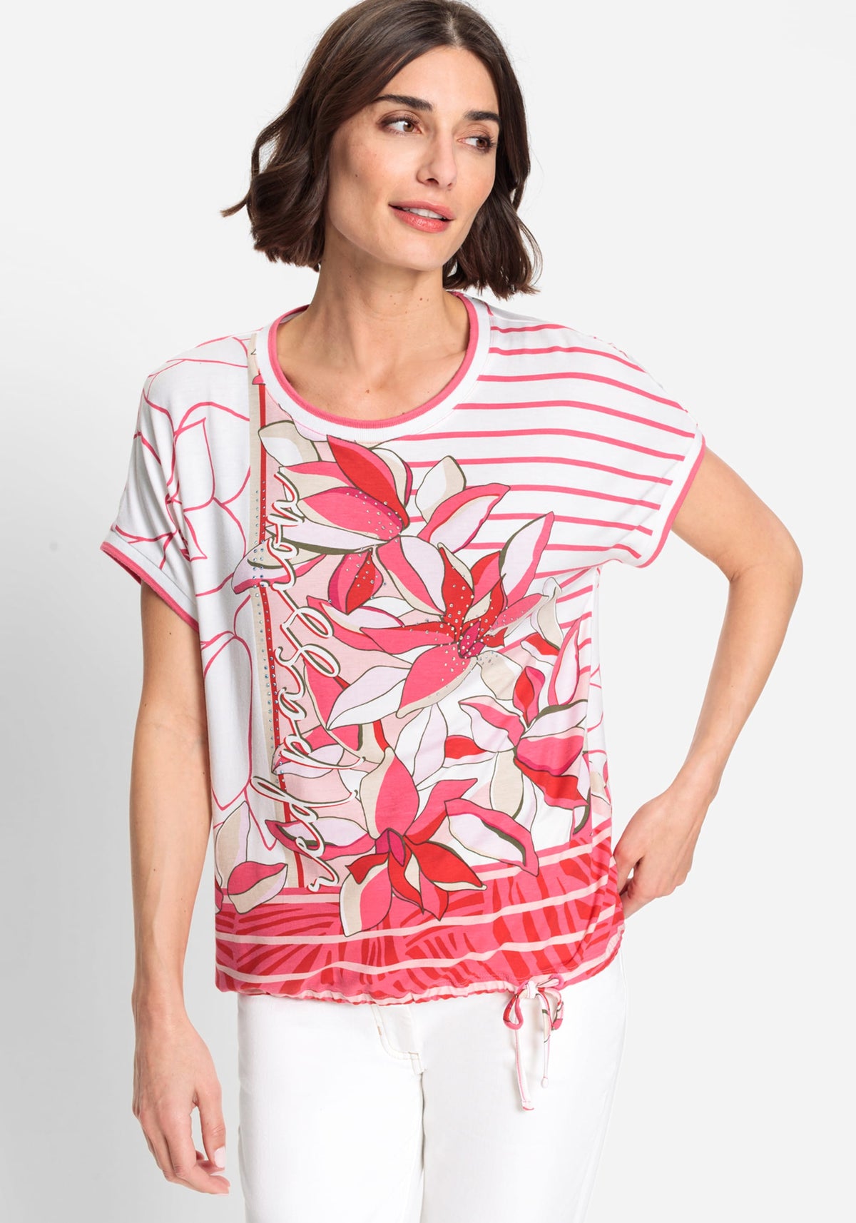 Short Sleeve Mixed Print Embellished T-Shirt containing LENZING™ ECOVERO™ Viscose