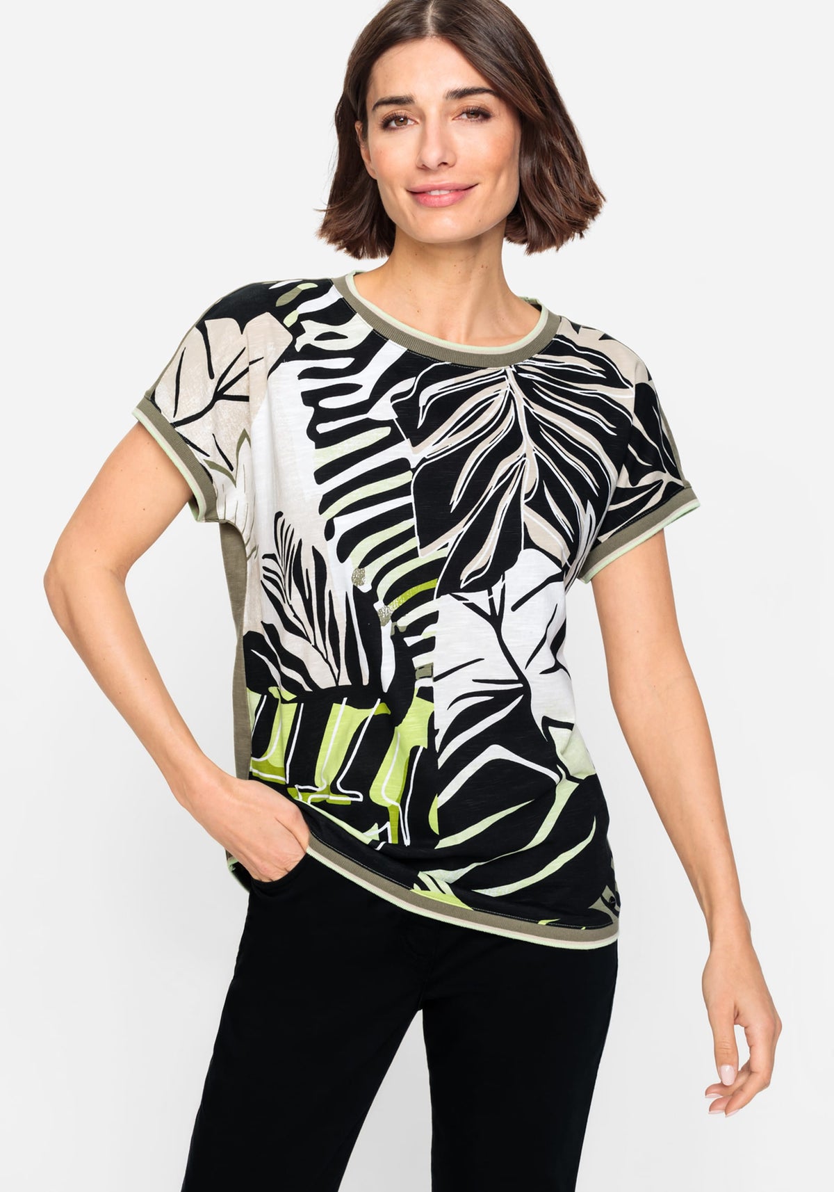 100% Cotton Short Sleeve Abstract Palm Print T-Shirt