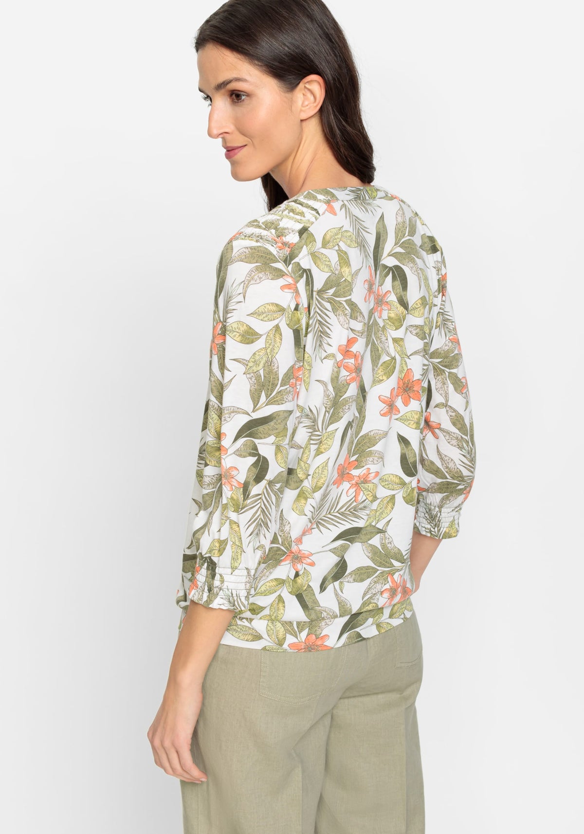 Cotton Blend 3/4 Sleeve Tropic Jungle Print T-Shirt containing TENCEL™ Modal