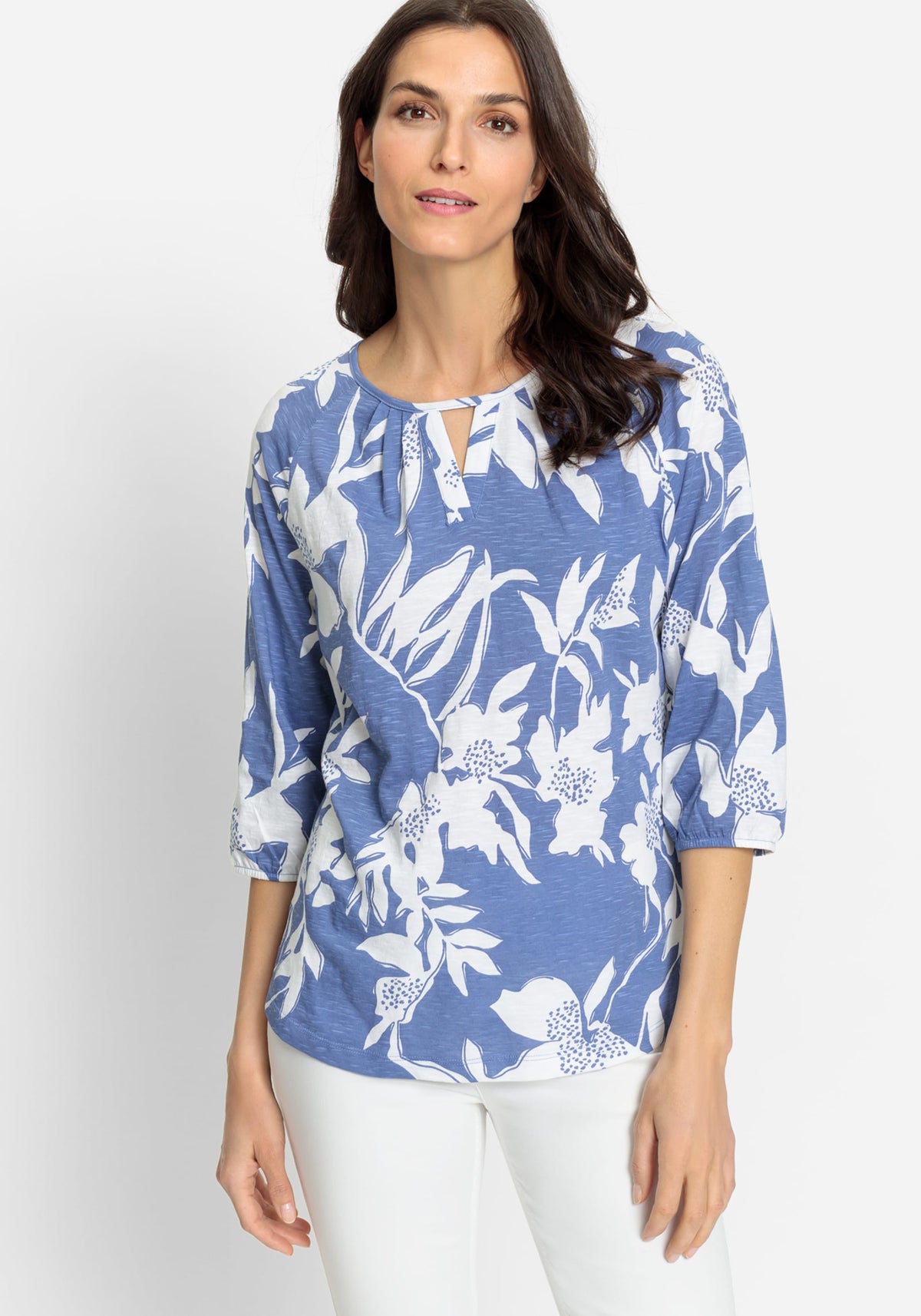 100% coton biologique T-Shirt à manches 3/4 imprimé floral abstrait
