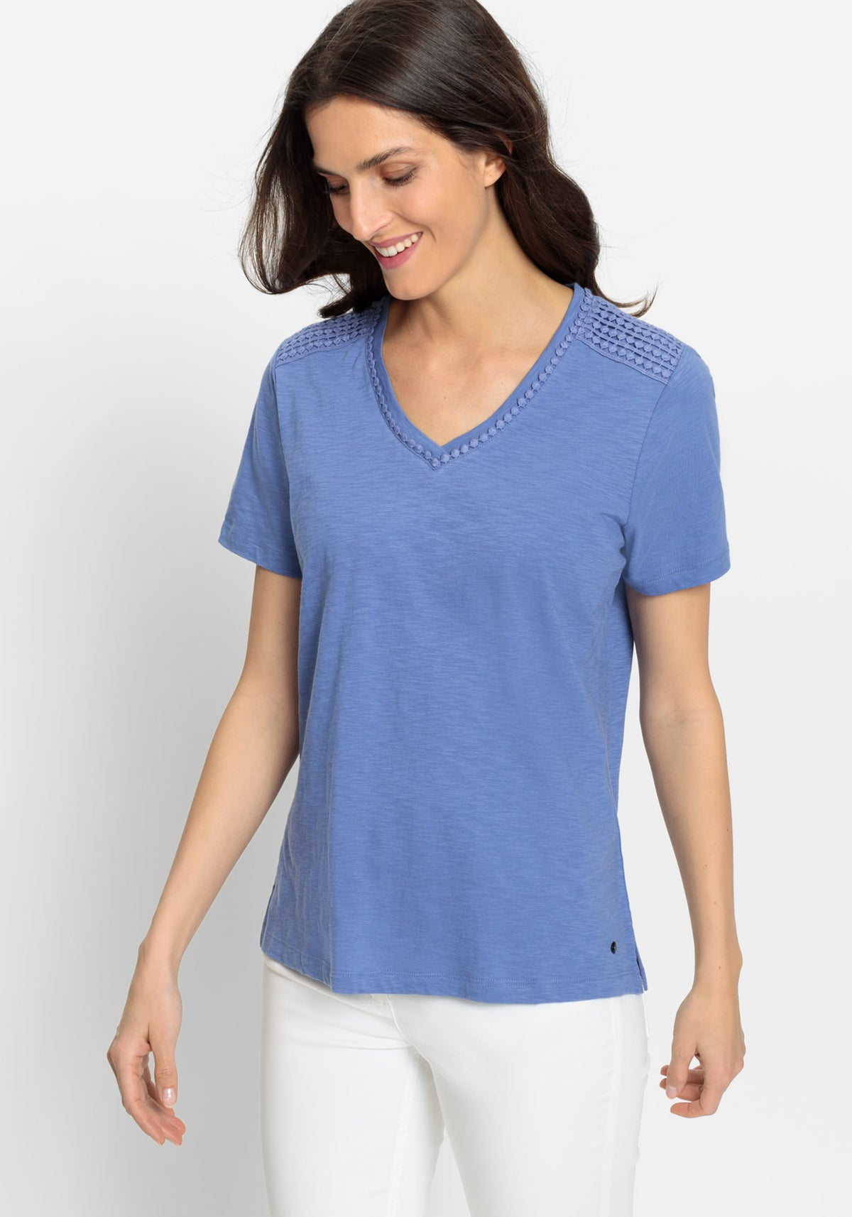100% Cotton Short Sleeve Tee with Embroidered Trim