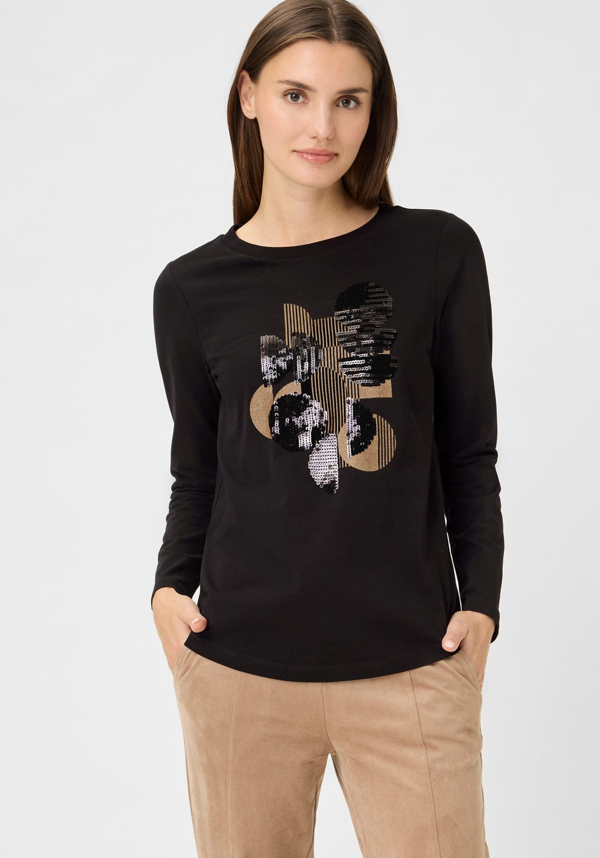 Sequin Embellished Placement Print T-Shirt