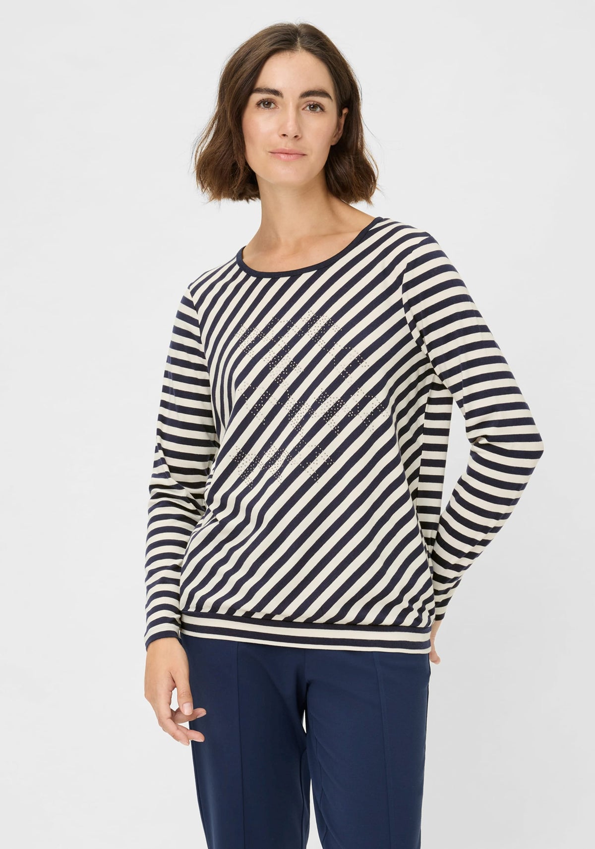 Embellished Diagonal Striped T-Shirt