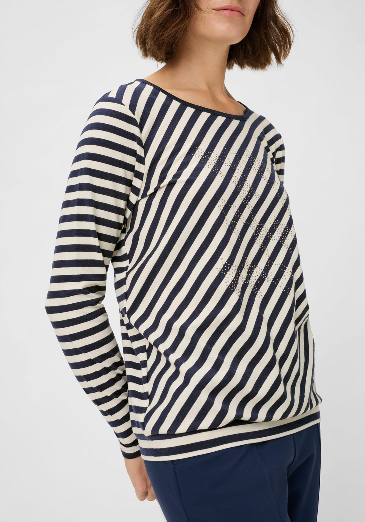 Embellished Diagonal Striped T-Shirt