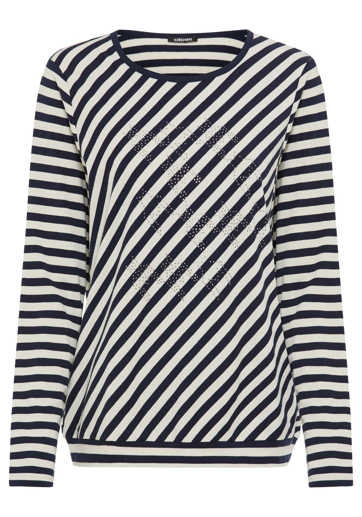 Embellished Diagonal Striped T-Shirt