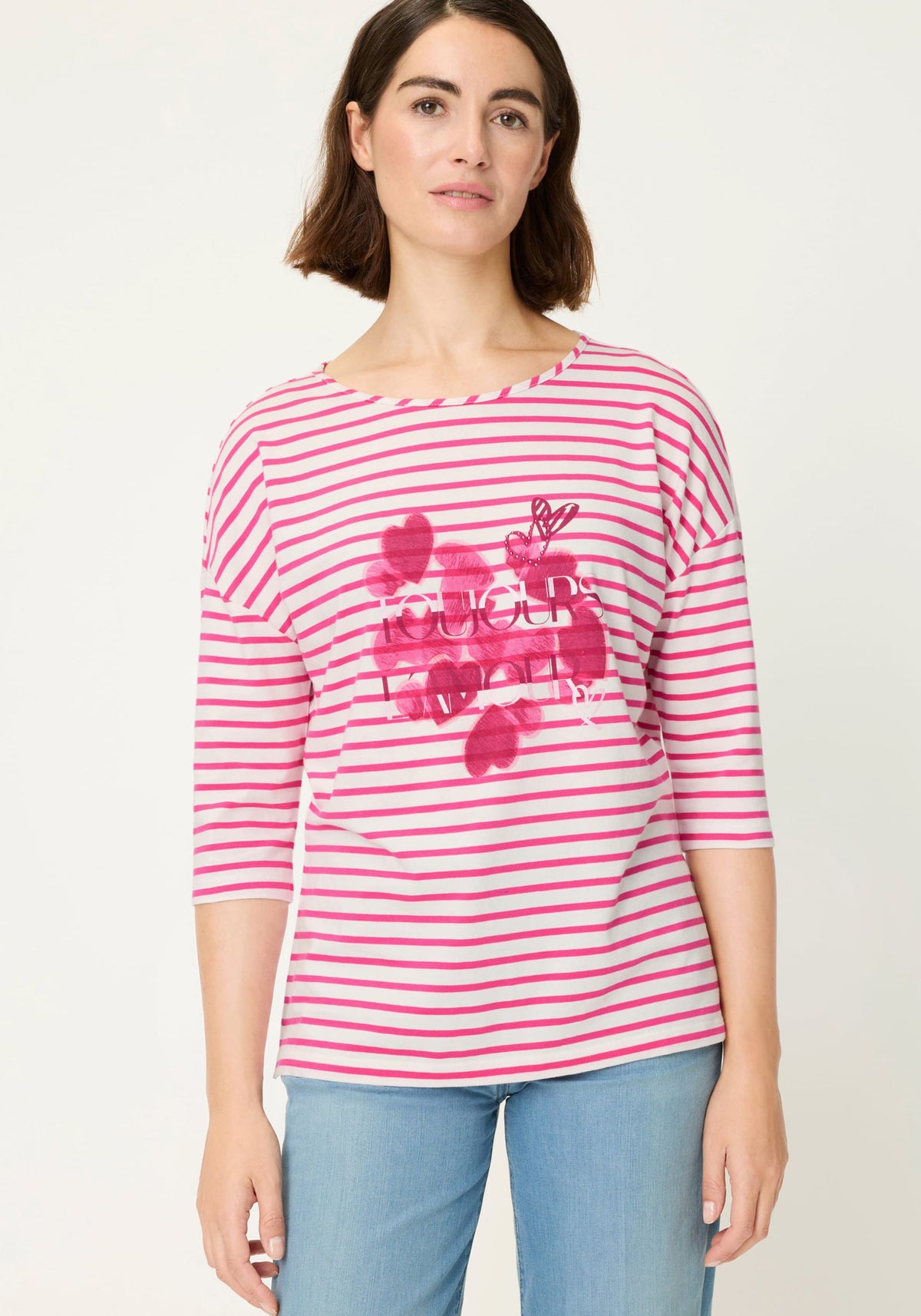 Stripe & Hearts Print T-Shirt