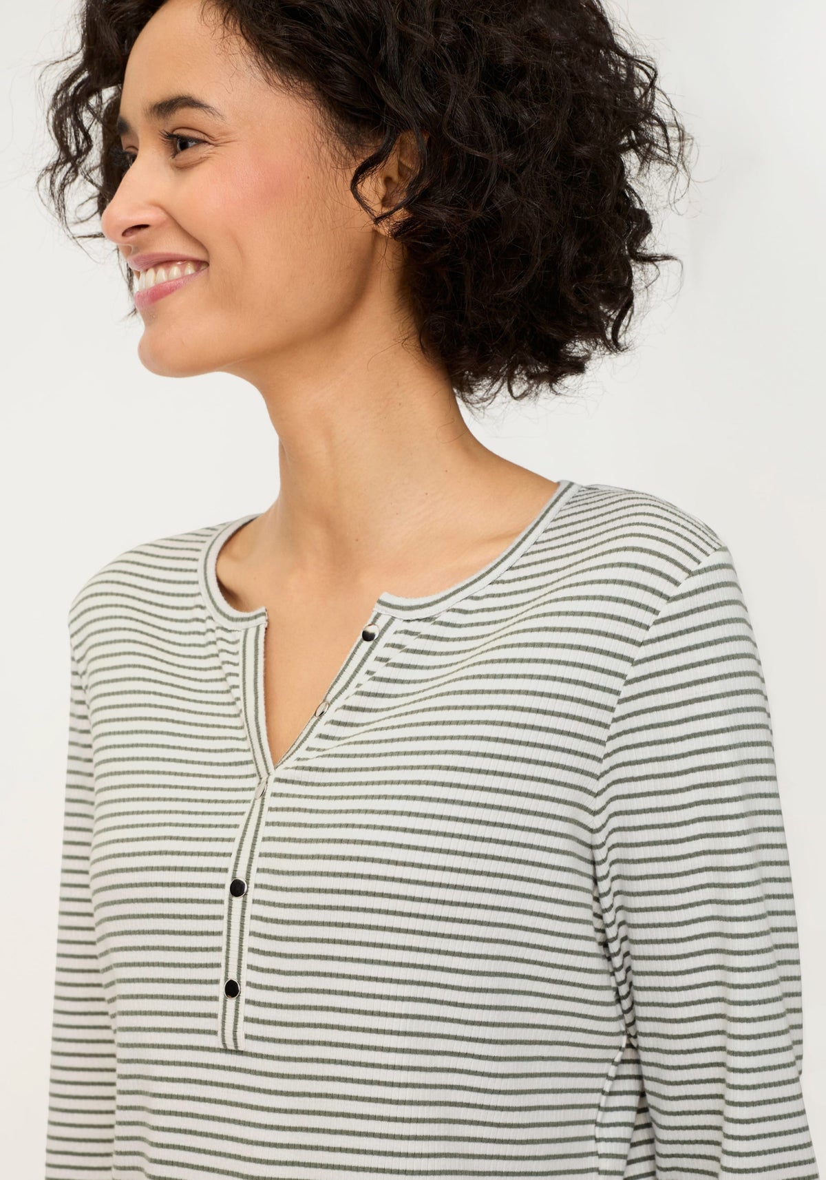 Stripe Rib Knit Henley T-Shirt