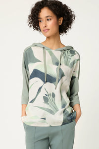 T-shirt à capuche imprimé feuilles mixtes
