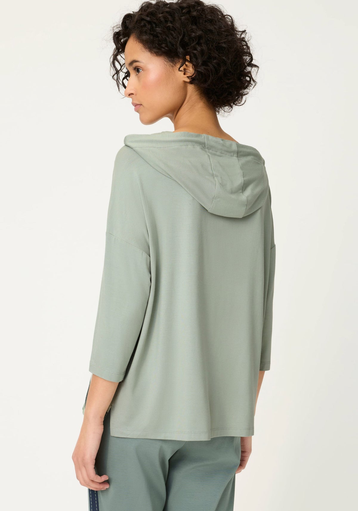 Mixed Media Leaf Print T-Shirt with Hood