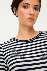 Striped T-Shirt with Sequin Floral Embellishment