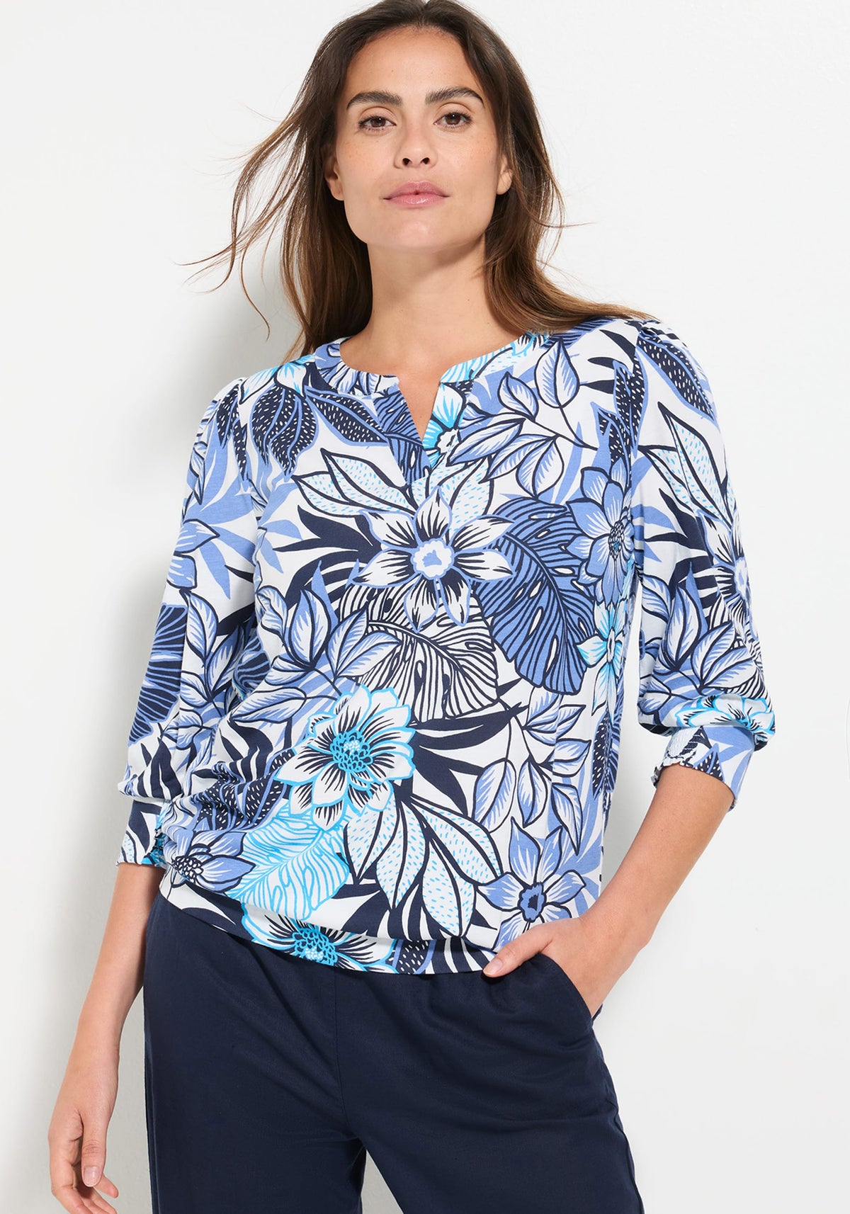 Floral Split Neck T-Shirt