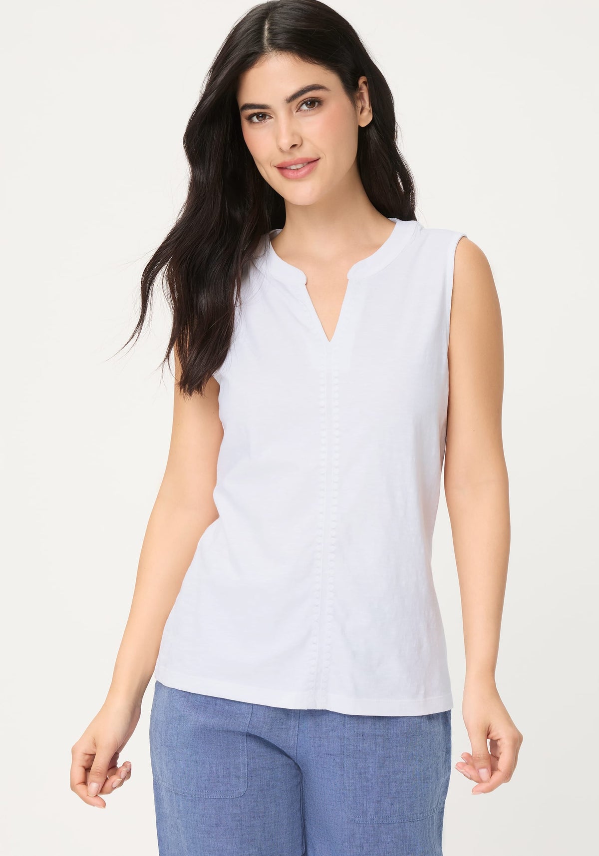 Embroidered Sleeveless Shell
