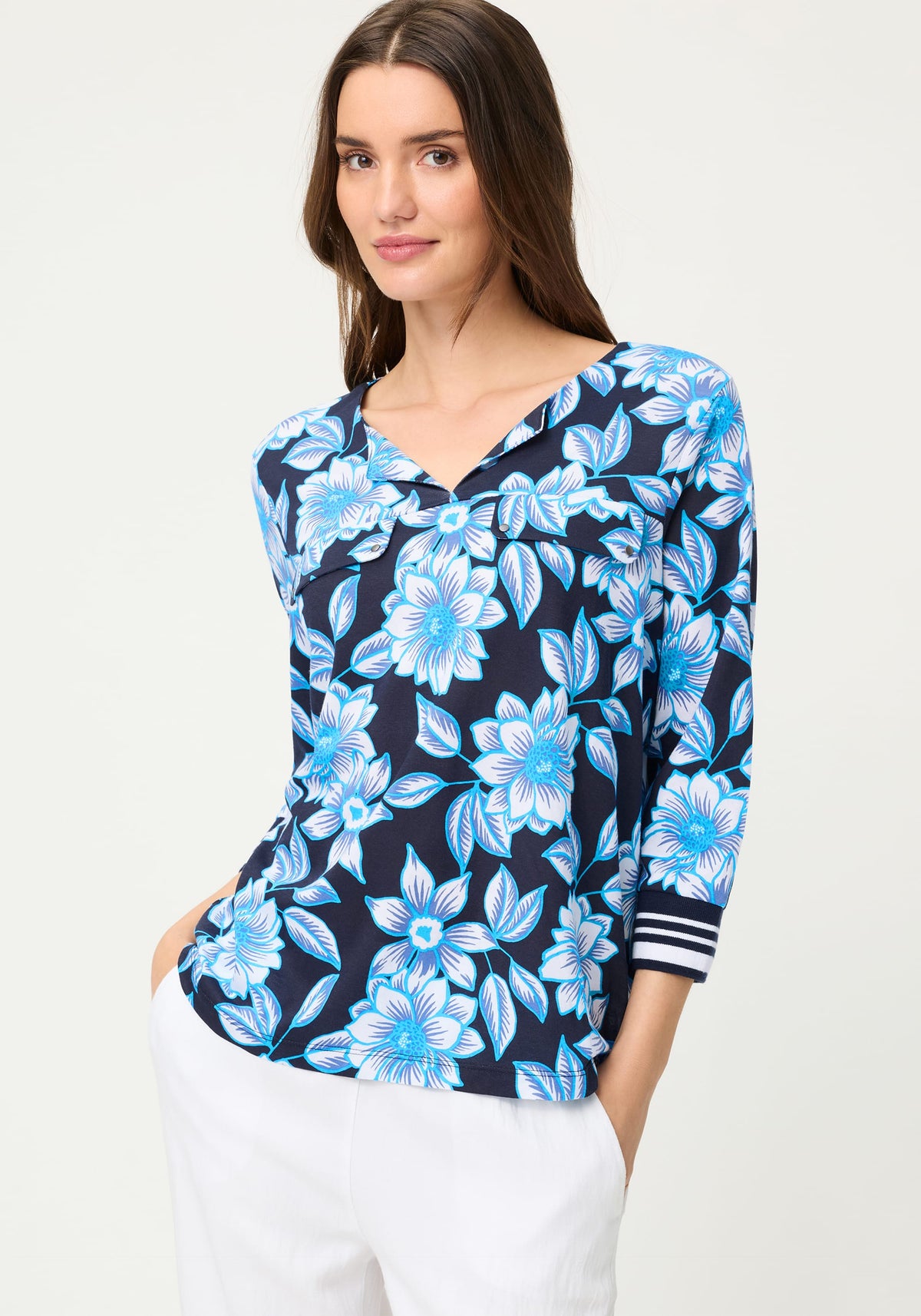 Split Neck Floral T-Shirt