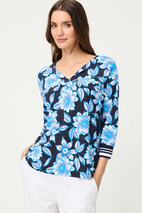 Split Neck Floral T-Shirt