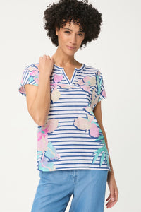 T-shirt à rayures et à motifs floraux