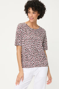 T-shirt à encolure fendue imprimé léopard