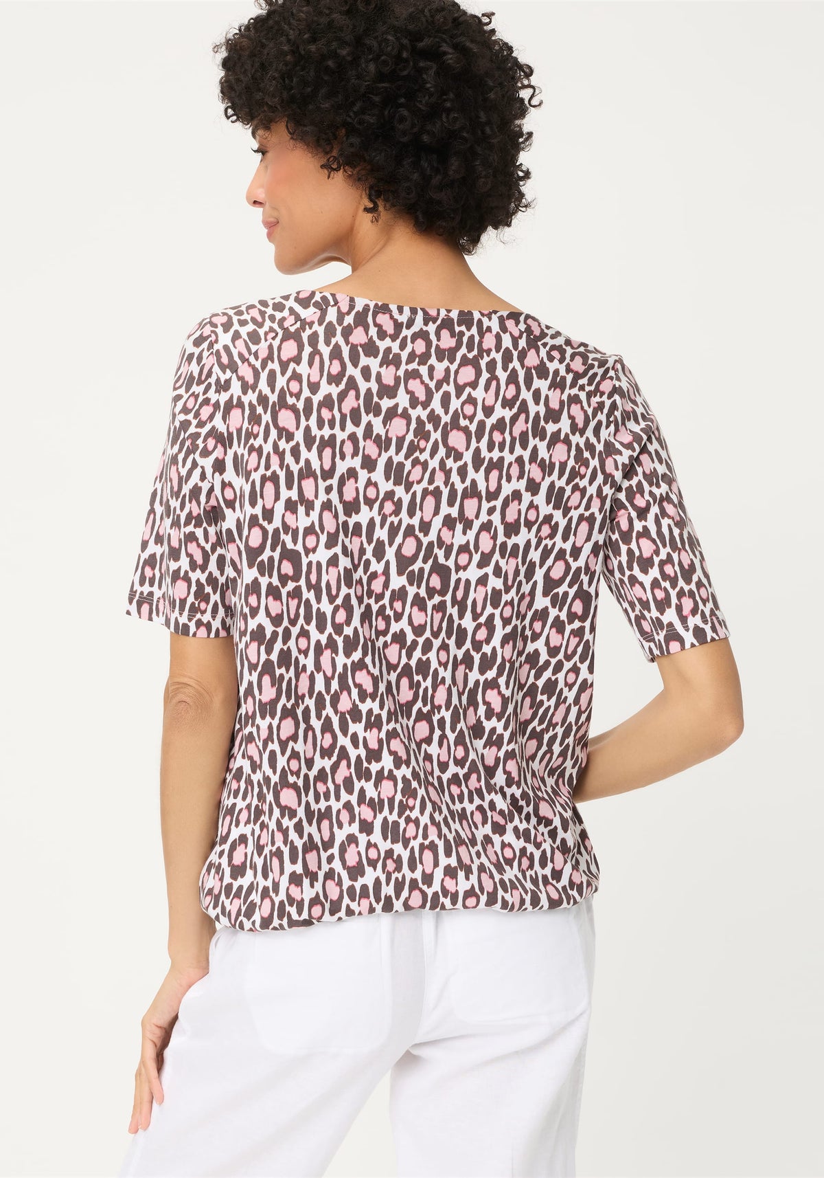 Leopard Print Split Neck T-Shirt