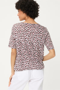 T-shirt à encolure fendue imprimé léopard