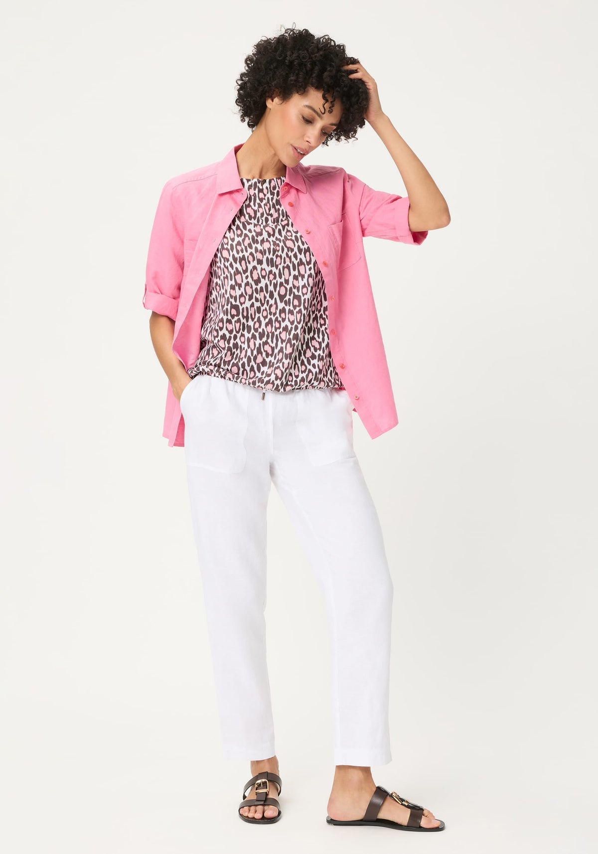 Leopard Print Split Neck T-Shirt