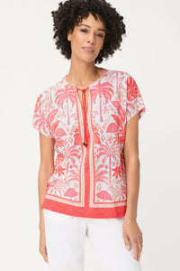 T-shirt à encolure fendue avec imprimé botanique décoratif