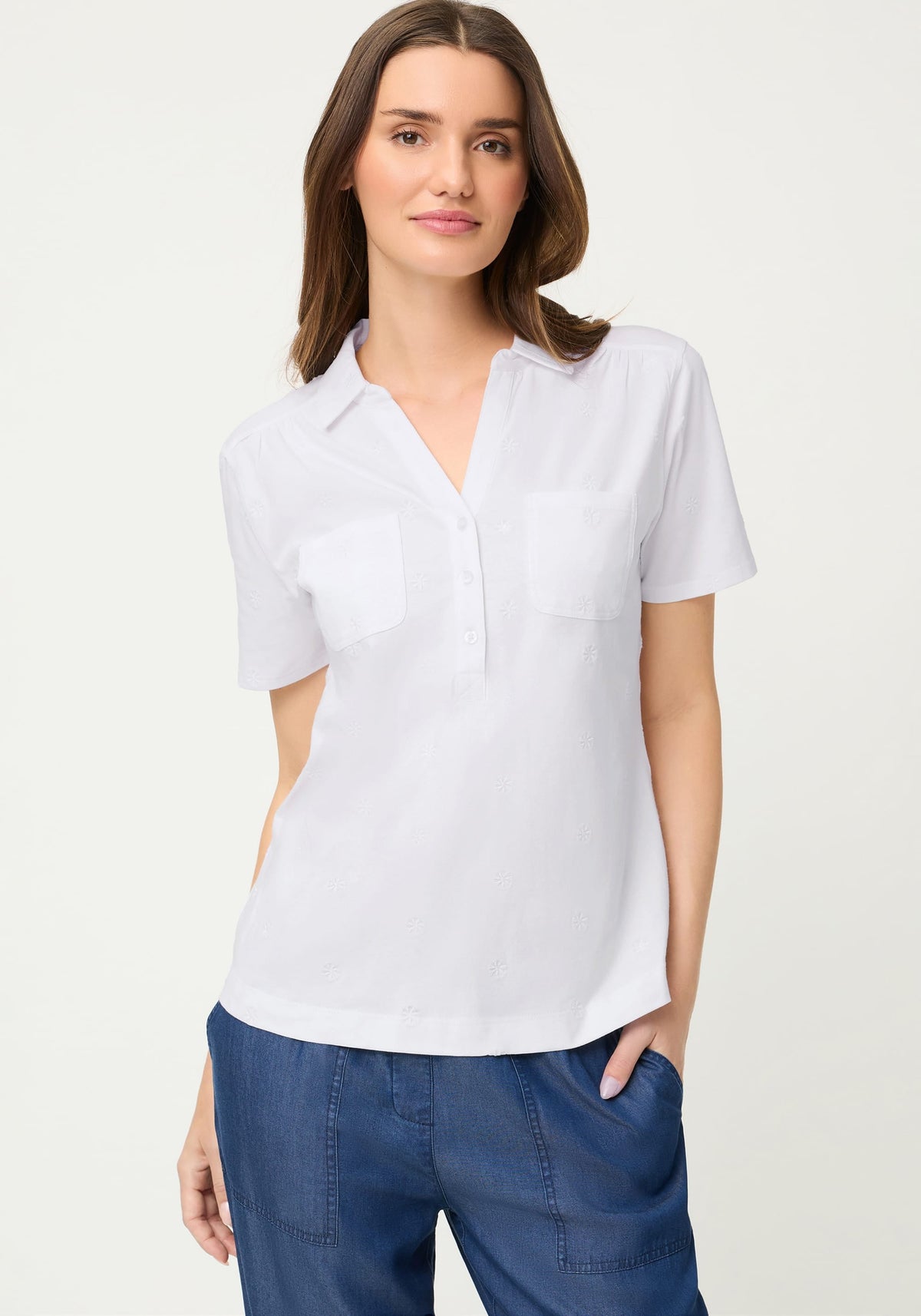 Embroidered Polo Henley T-Shirt