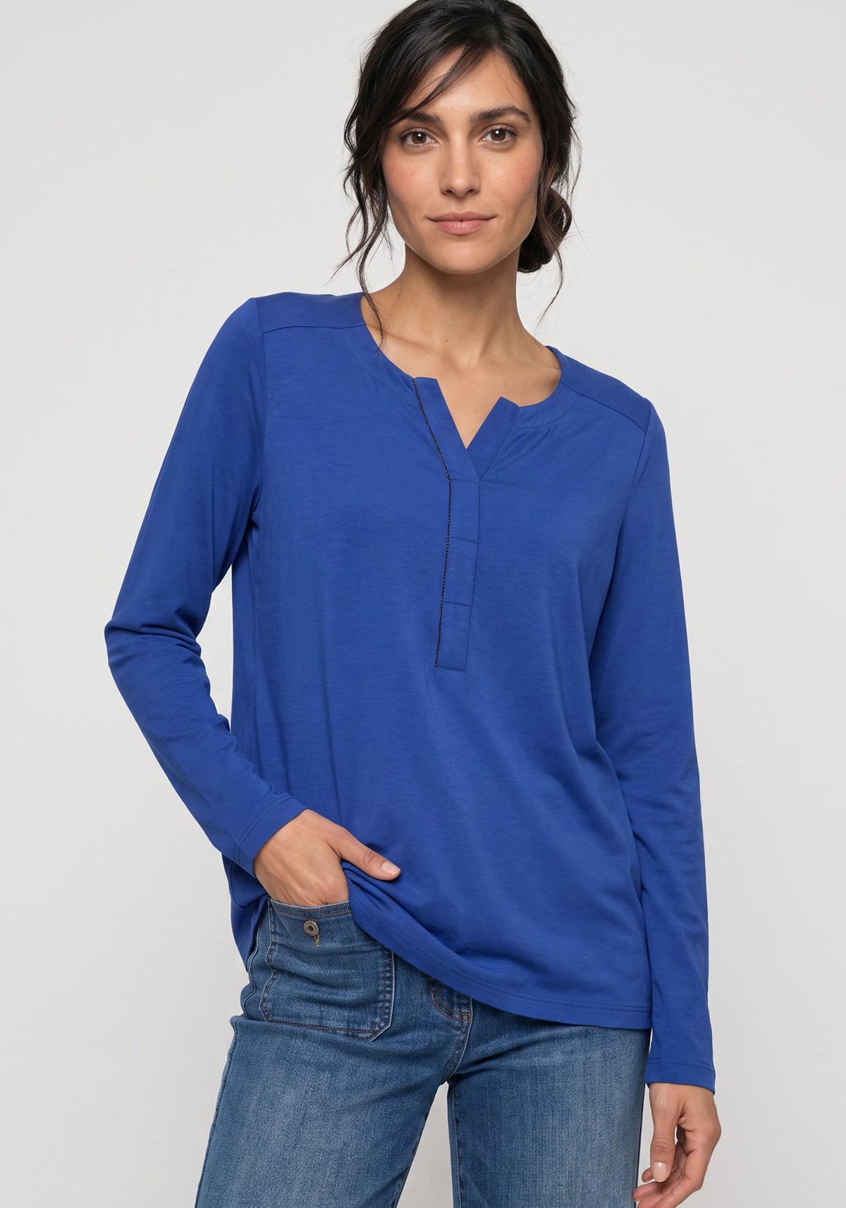 Solid Split Neck T-Shirt