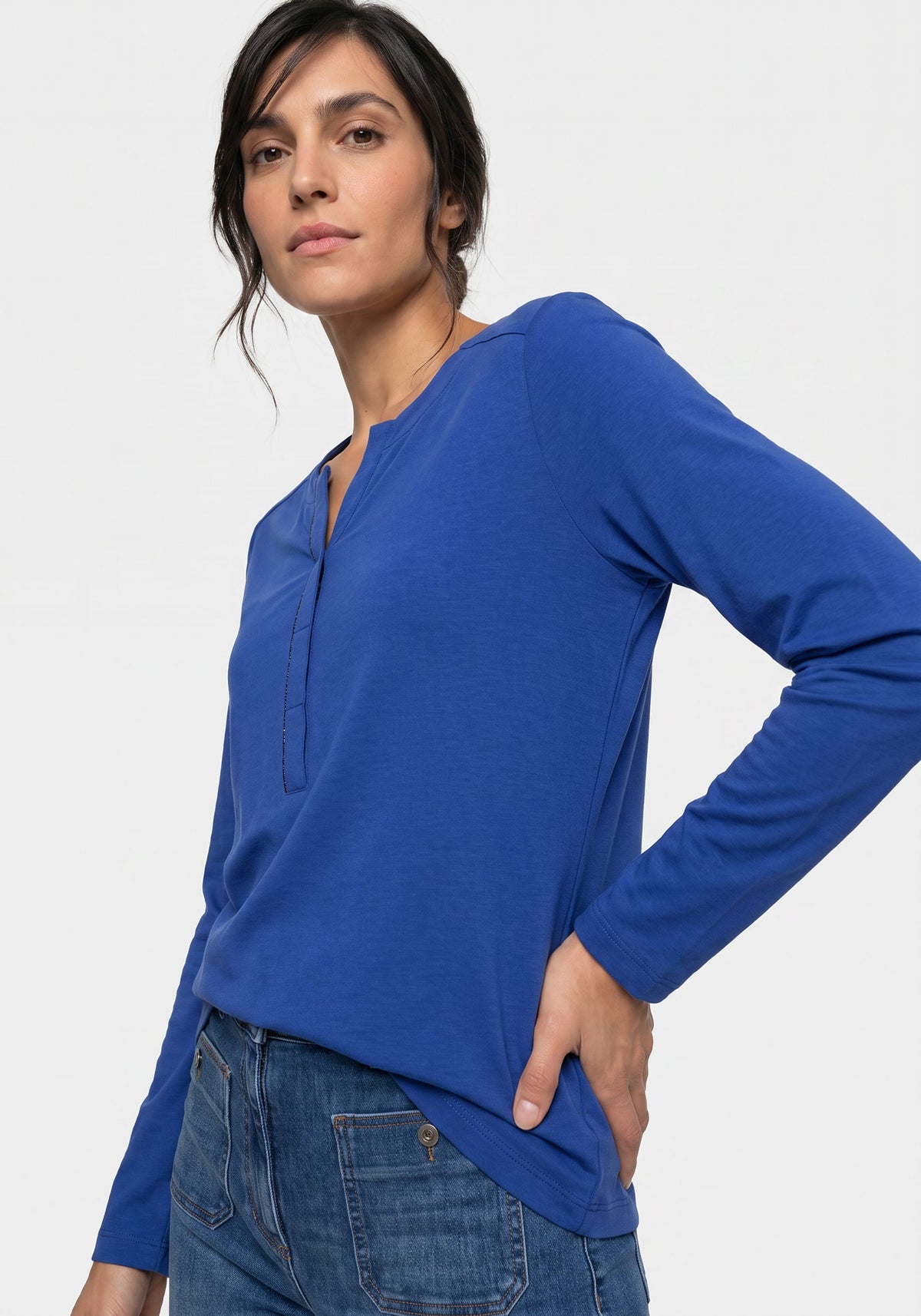 Solid Split Neck T-Shirt