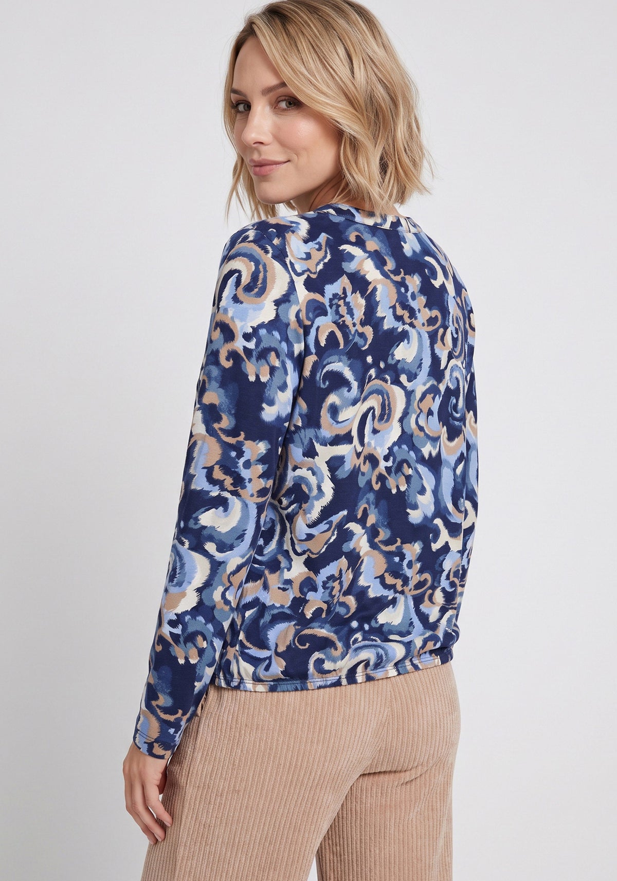 Baroque Swirl Split Neck T-Shirt