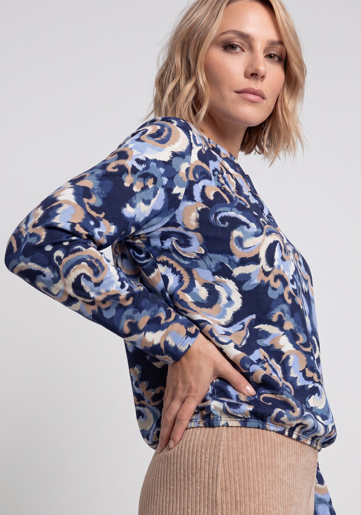 Baroque Swirl Split Neck T-Shirt