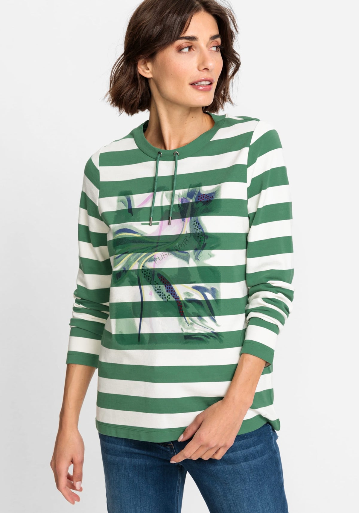 100% Cotton Long Sleeve Stripe and Placement Print Jersey Top