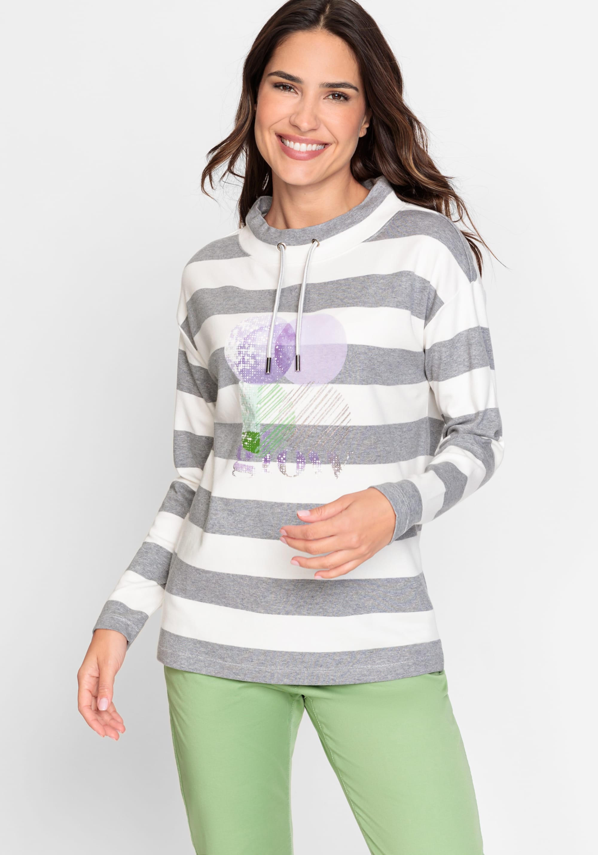 100% Cotton Long Sleeve Stripe & Placement Print Jersey Top - Olsen Fashion  Canada