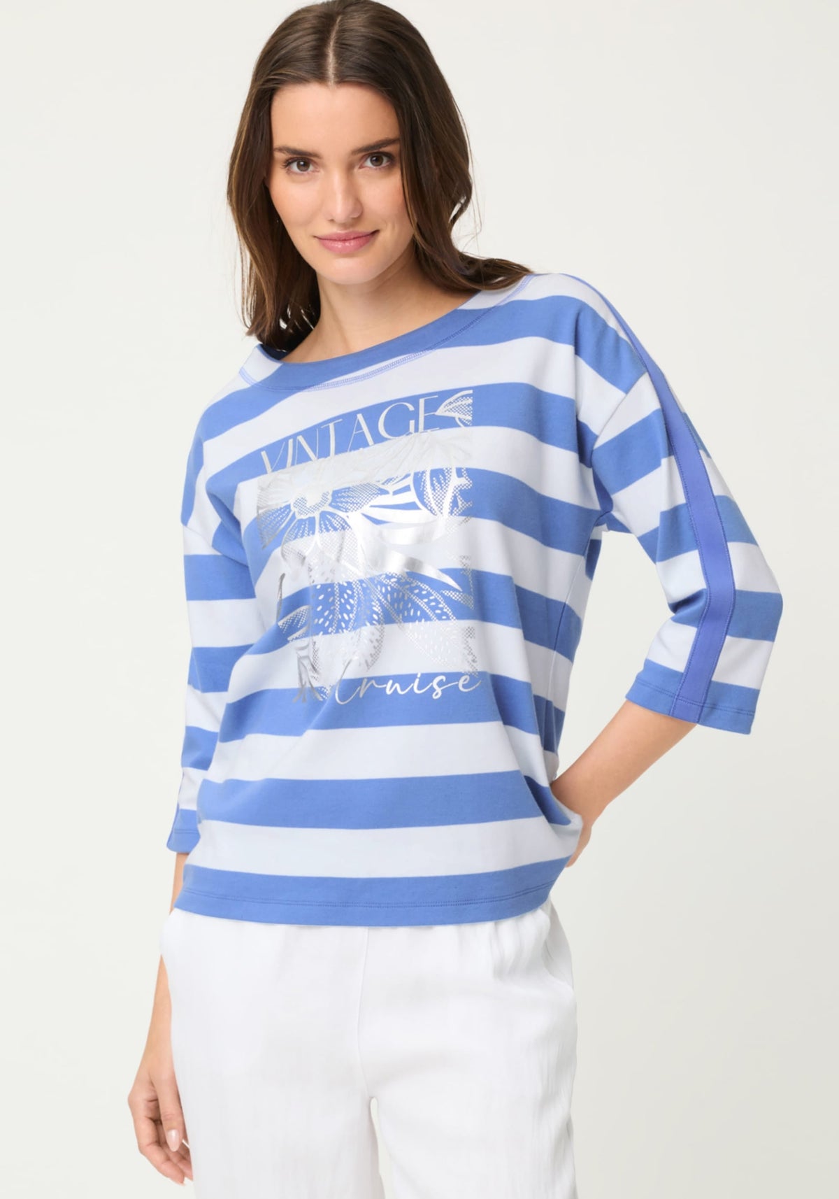 Stripe & Placement Print Jersey Top