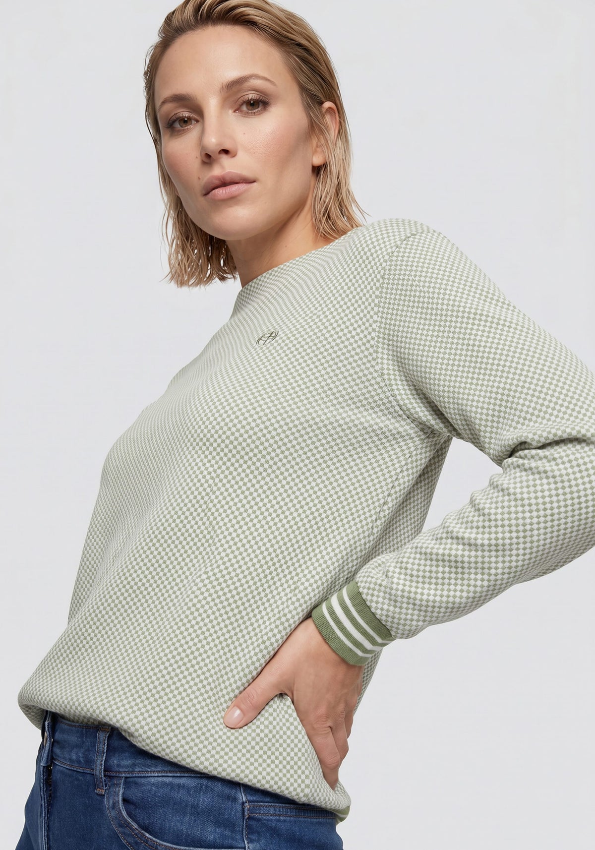 Jacquard Jersey Funnel Neck Top