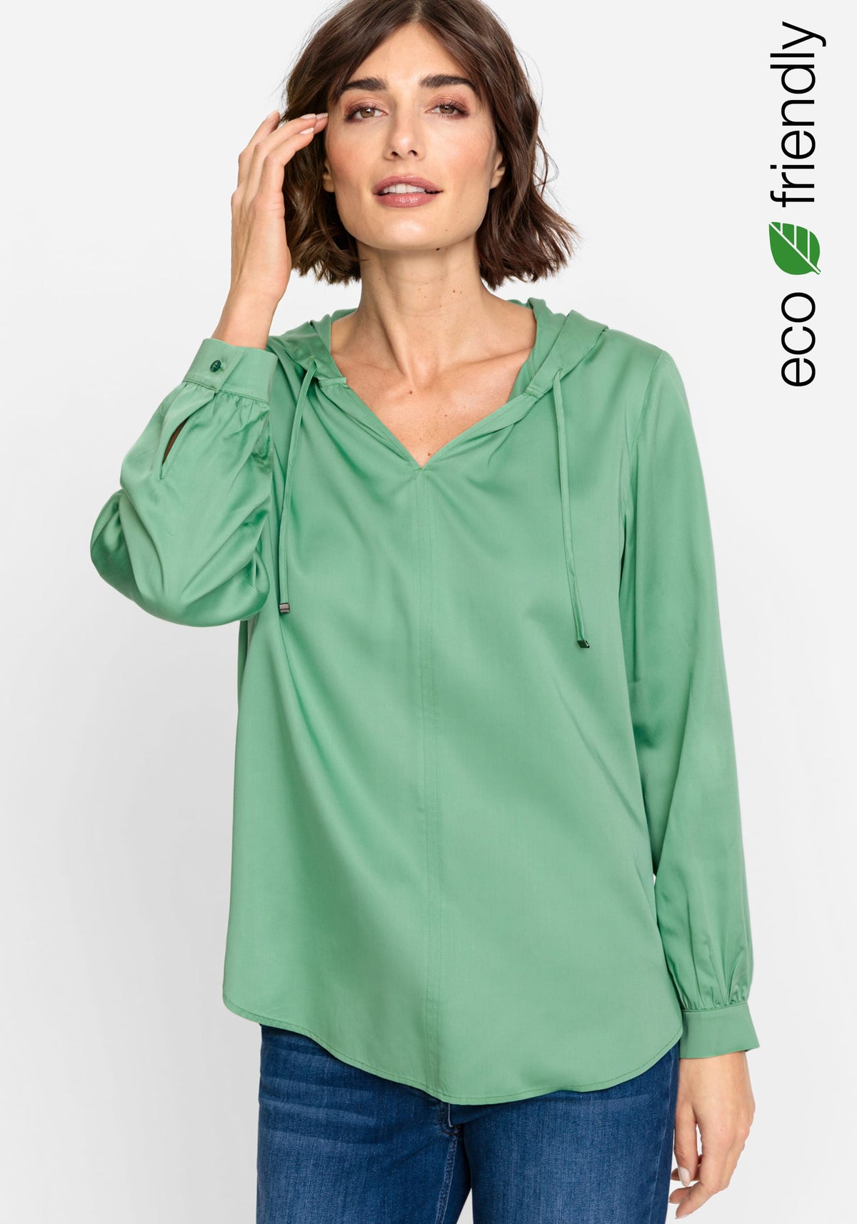 Satin Effect Hoodie Blouse containing TENCEL™ Lyocell