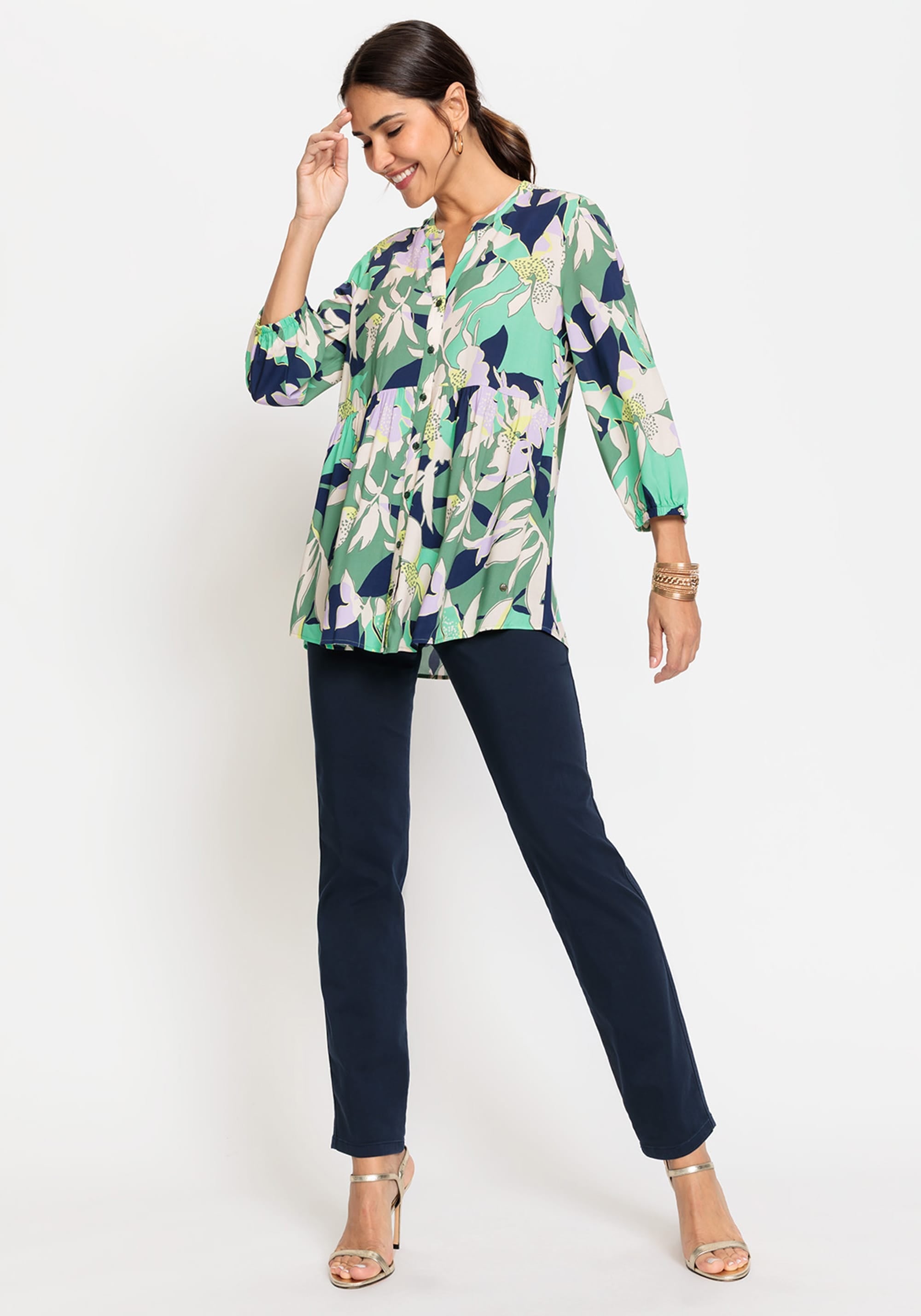 3/4 Sleeve Floral Swing Blouse - Olsen Fashion Canada