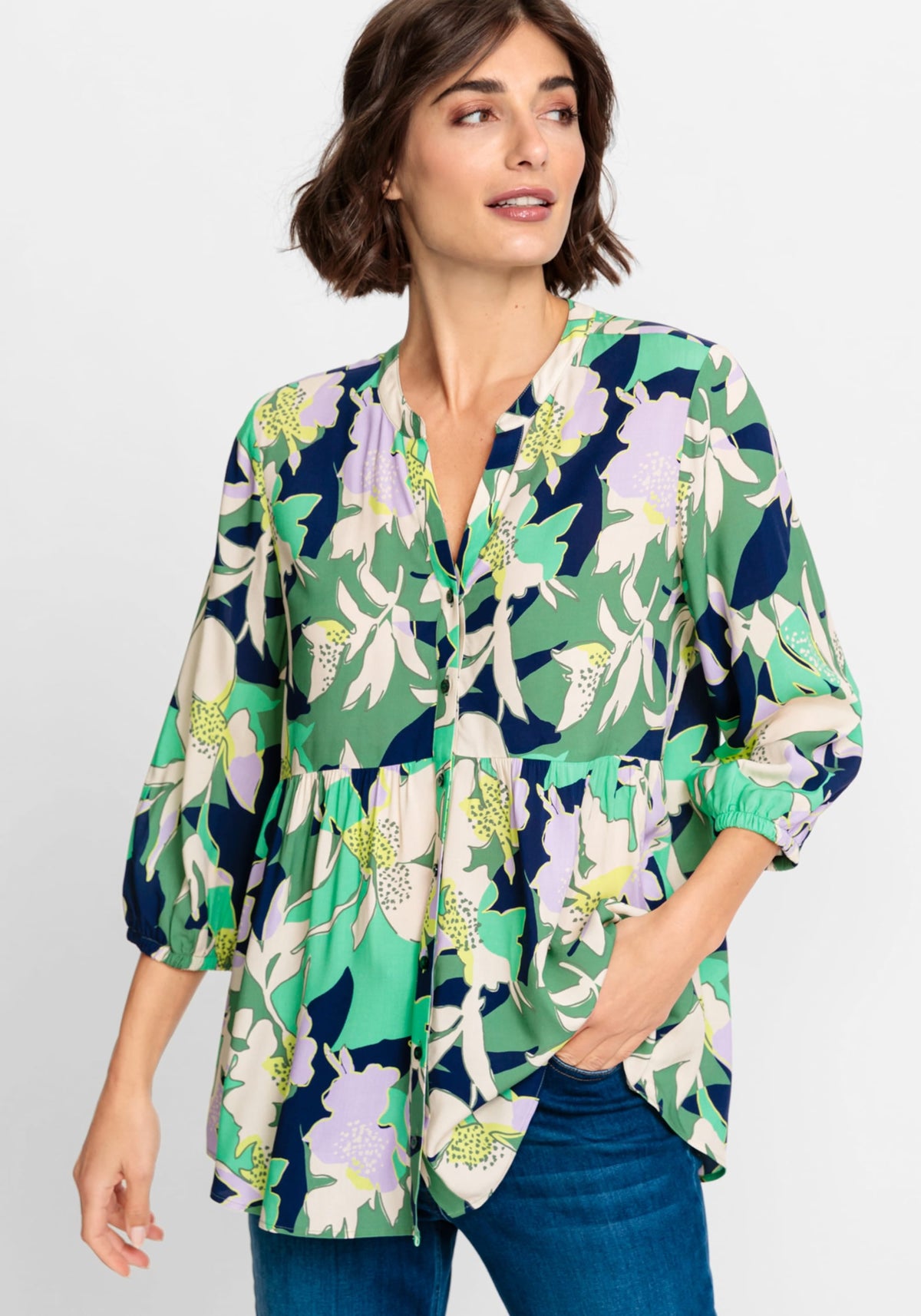 3/4 Sleeve Floral Swing Blouse