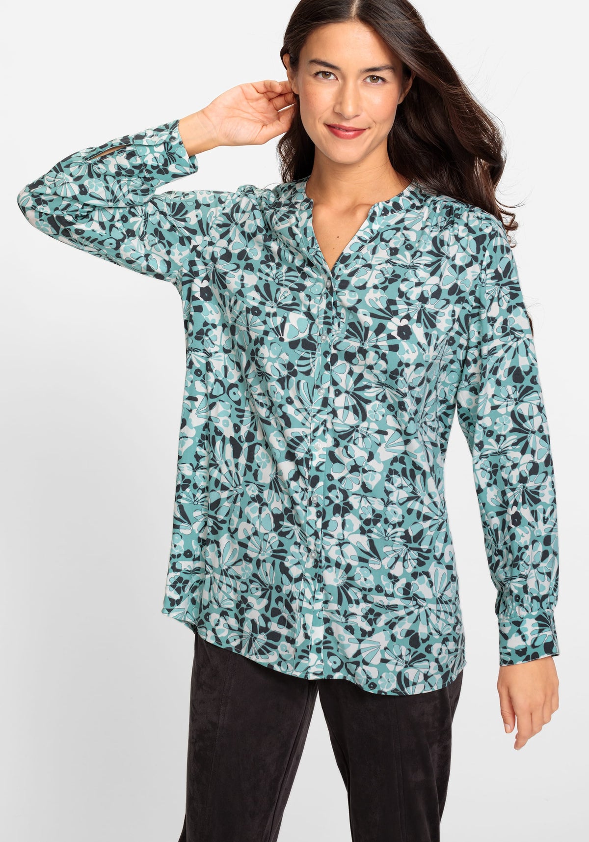 Long Sleeve Abstract Floral Tunic Blouse