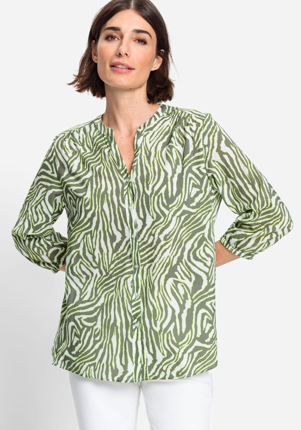 Cotton Viscose 3/4 Sleeve Zebra Print Tunic Shirt