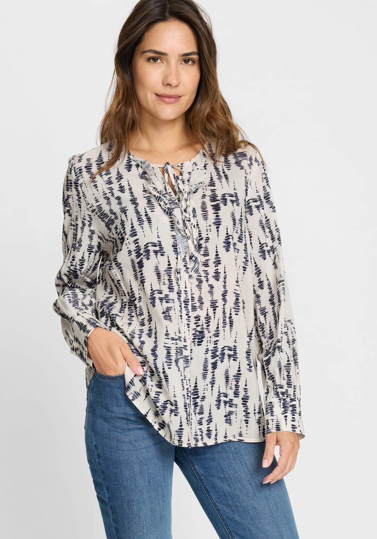 Ruffle Front Printed Blouse