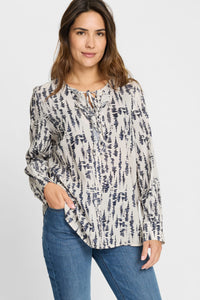 Ruffle Front Printed Blouse
