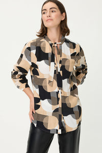 Chemisier à encolure nouée à motifs géométriques mixtes