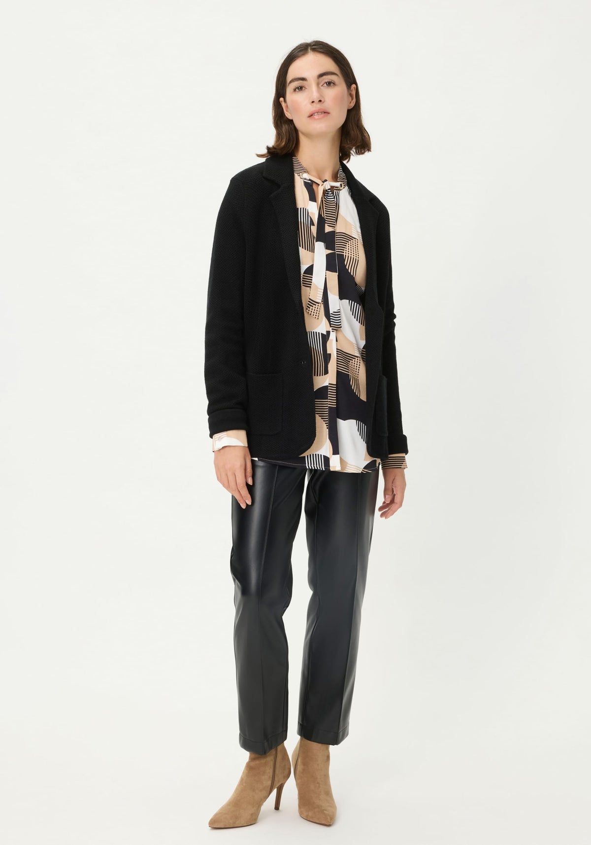 Chemisier à encolure nouée à motifs géométriques mixtes